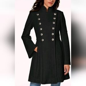 Guess Black Double-Breasted Coat Wool Blend Size Small